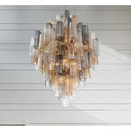 Addis 20 Light 31in Crystal Waterfall Chandelier Aged Brass - fovolighting