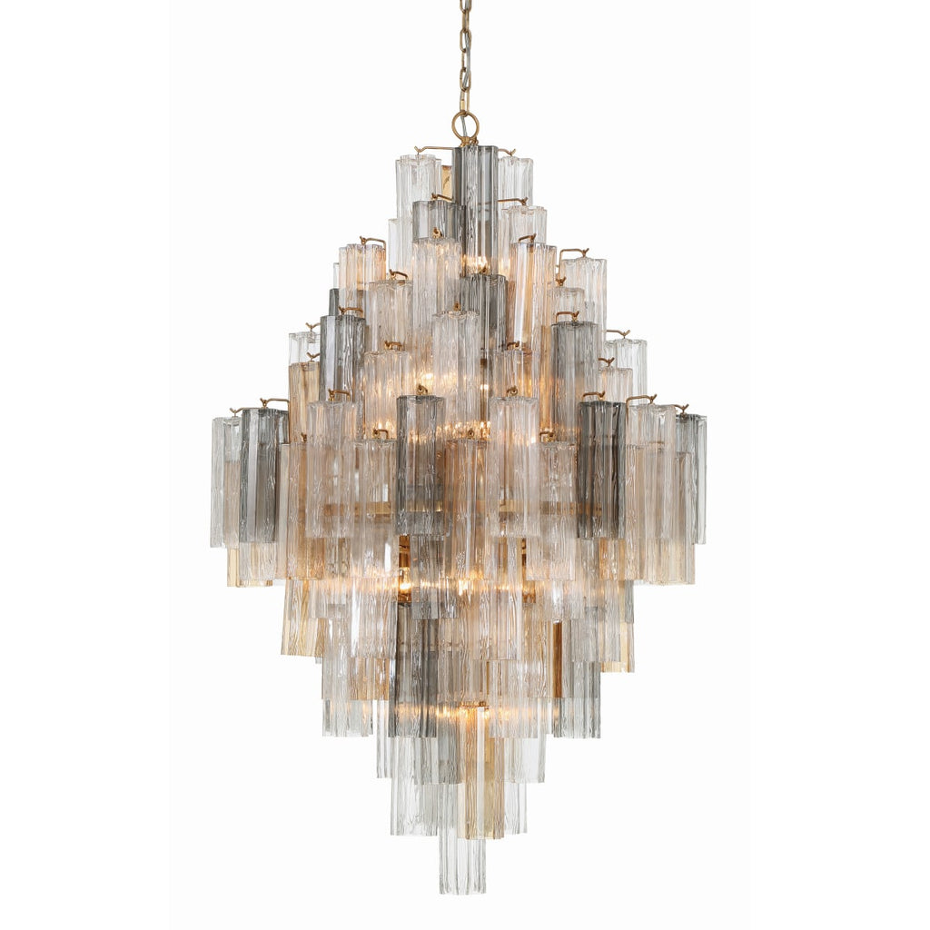 Addis 20 Light 31in Crystal Waterfall Chandelier Aged Brass - fovolighting