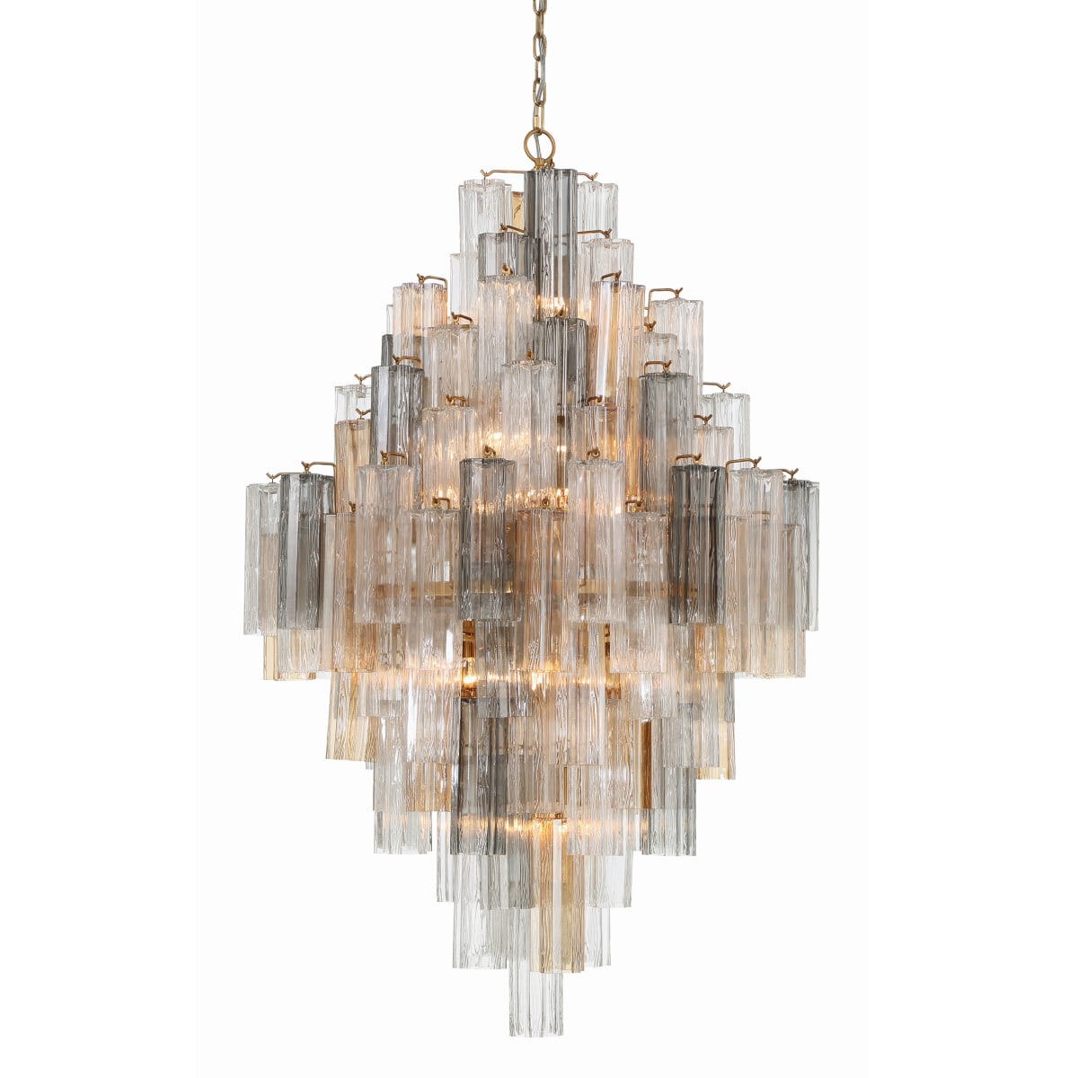 Addis 20 Light 31in Crystal Waterfall Chandelier Aged Brass - fovolighting