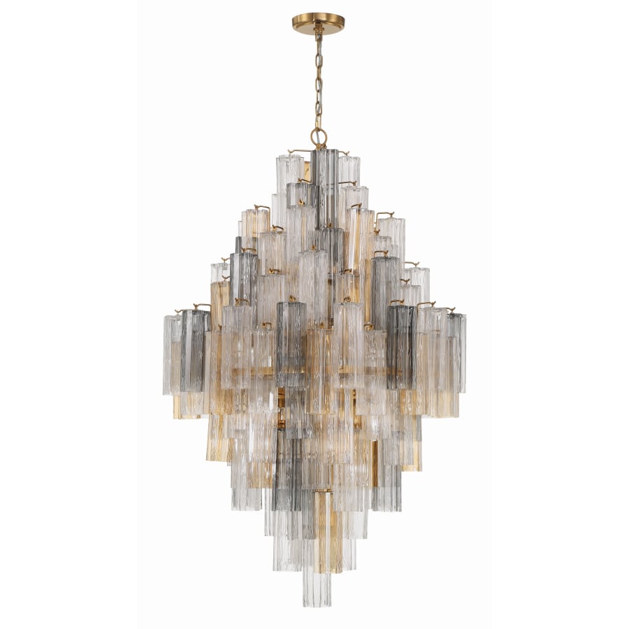 Addis 20 Light 31in Crystal Waterfall Chandelier Aged Brass - fovolighting