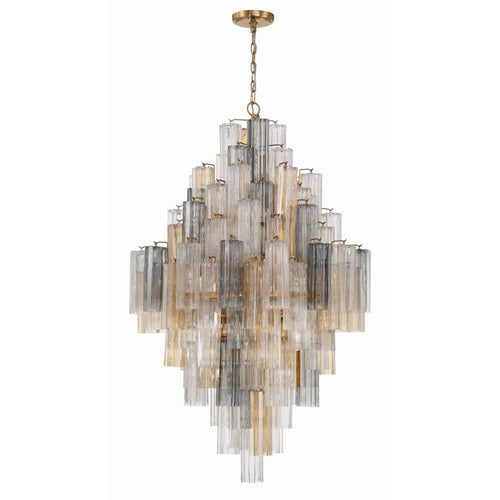 Addis 20 Light 31in Crystal Waterfall Chandelier Aged Brass - fovolighting