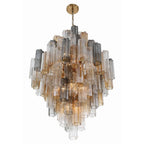 Addis 20 Light 31in Crystal Waterfall Chandelier Aged Brass - fovolighting