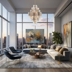 Addis 20 Light 31in Crystal Waterfall Chandelier Aged Brass - fovolighting