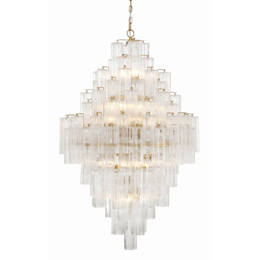 Addis 20 Light Crystal Waterfall Chandelier Aged Brass - fovolighting