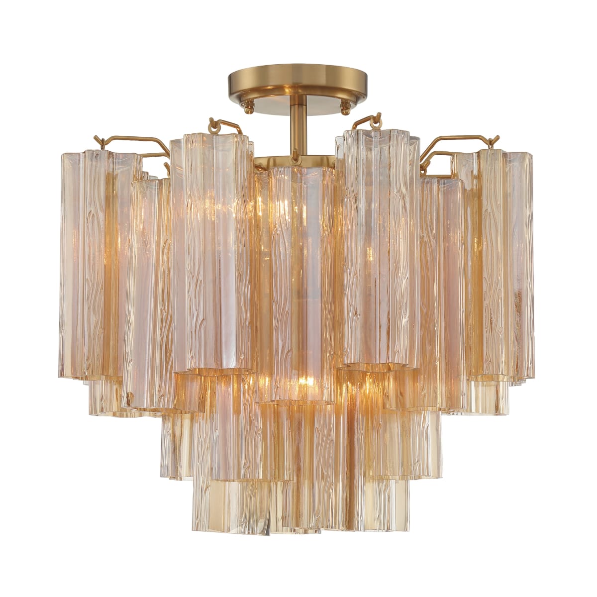 Addis 4 Light 18in Semi - Flush Waterfall Ceiling Fixture Amber Glass - fovolighting