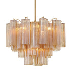 Addis 6 Light Waterfall Chandelier Aged Brass 20in Amber - fovolighting