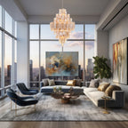 Addis Lighting Group Addis 20 Light 31in Crystal Waterfall Chandelier Aged Brass - fovolighting