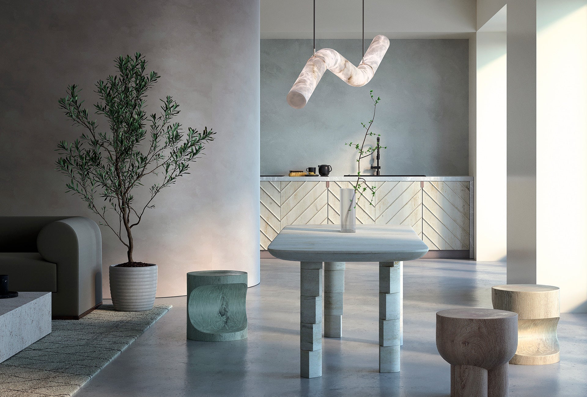 Alabaster Bent Tube Chandelier C - fovolighting