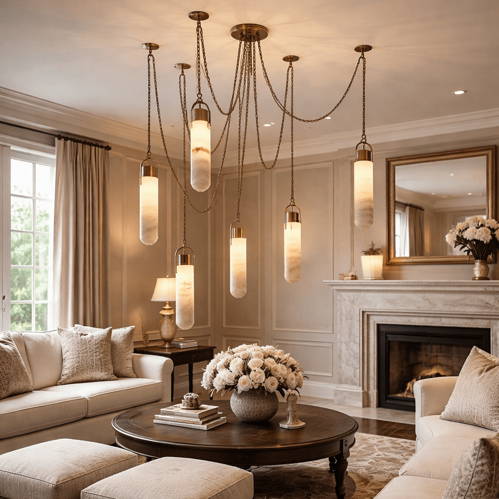 Alabaster Cylindrical Draped Chain Chandelier - fovolighting