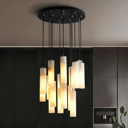 Alabaster Cylindrical Round Chandelier - fovolighting