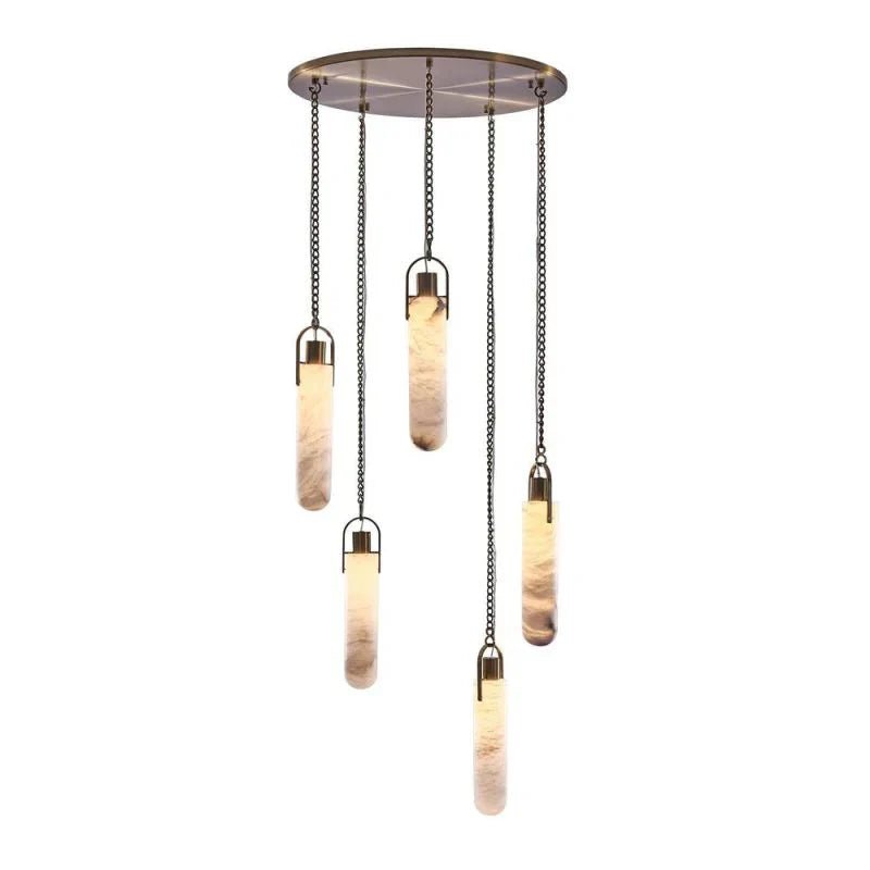 Alabaster Flint Additions Multi Light Pendant, Round Chandelier For staircase, Hallway - fovolighting