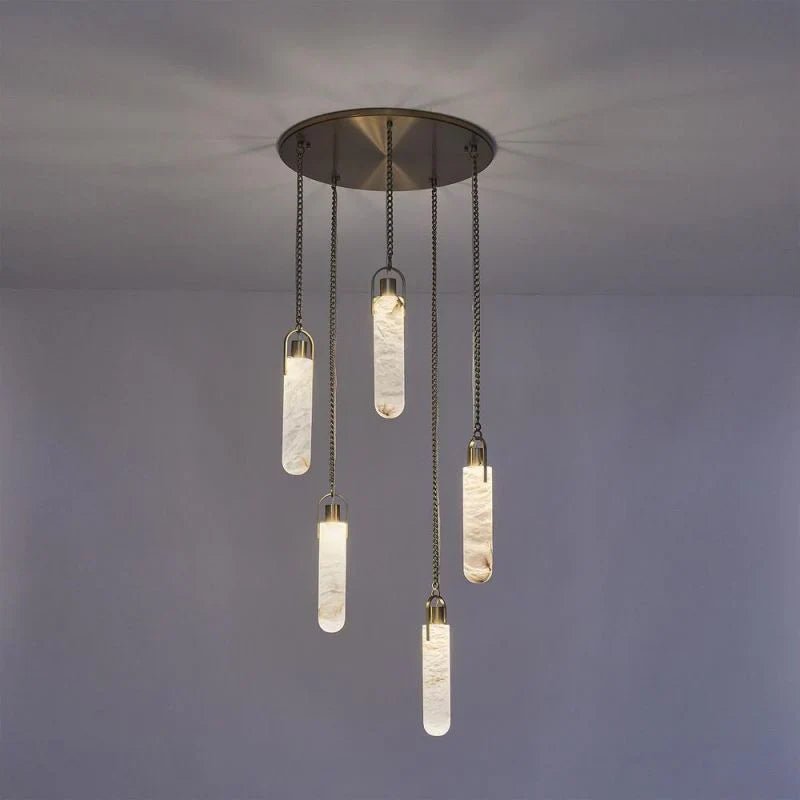 Alabaster Flint Additions Multi Light Pendant, Round Chandelier For staircase, Hallway - fovolighting