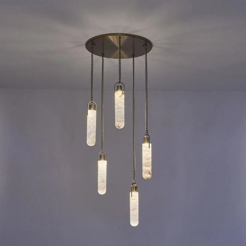 Alabaster Flint Additions Multi Light Pendant, Round Chandelier For staircase, Hallway - fovolighting