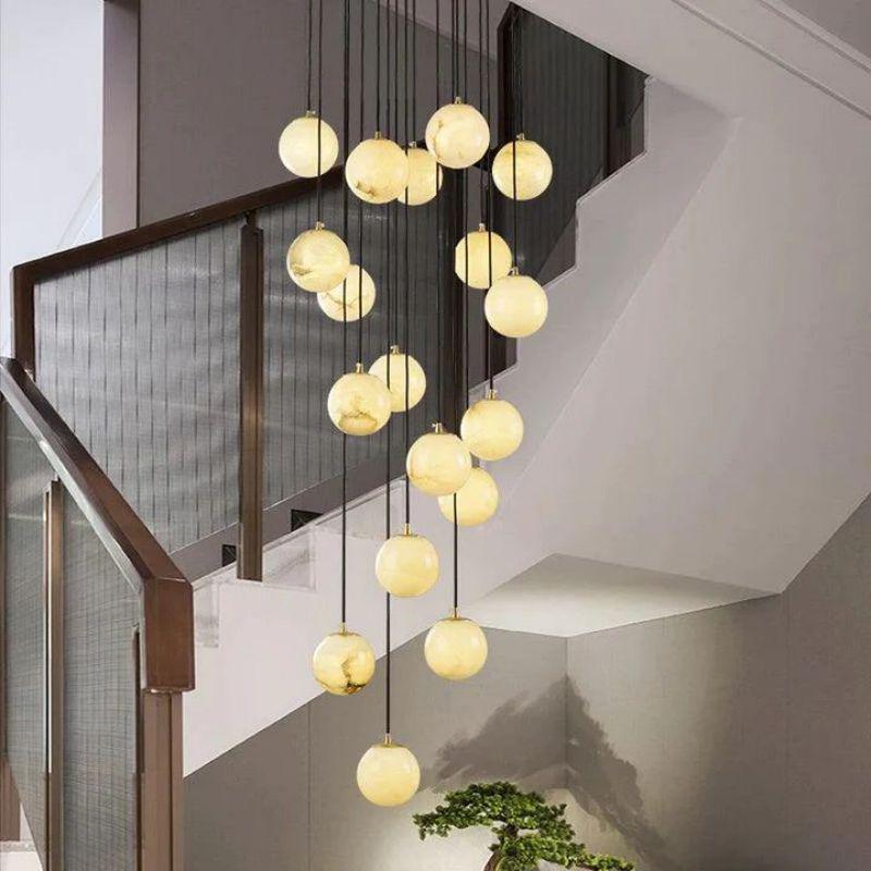 Alabaster Global Pendant Chandelier For Staircase - fovolighting