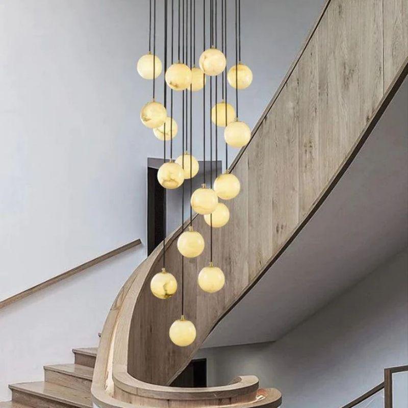 Alabaster Global Pendant Chandelier For Staircase - fovolighting