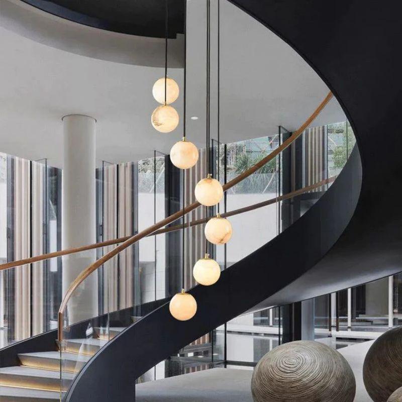 Alabaster Global Pendant Chandelier For Staircase - fovolighting