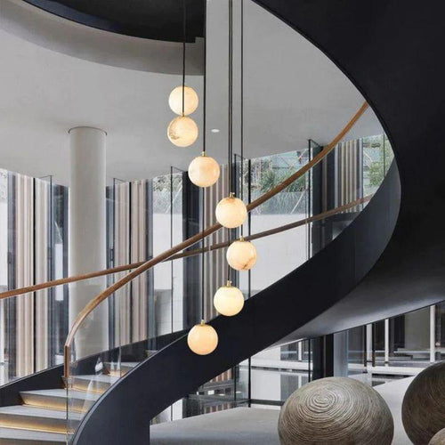 Alabaster Global Pendant Chandelier For Staircase - fovolighting