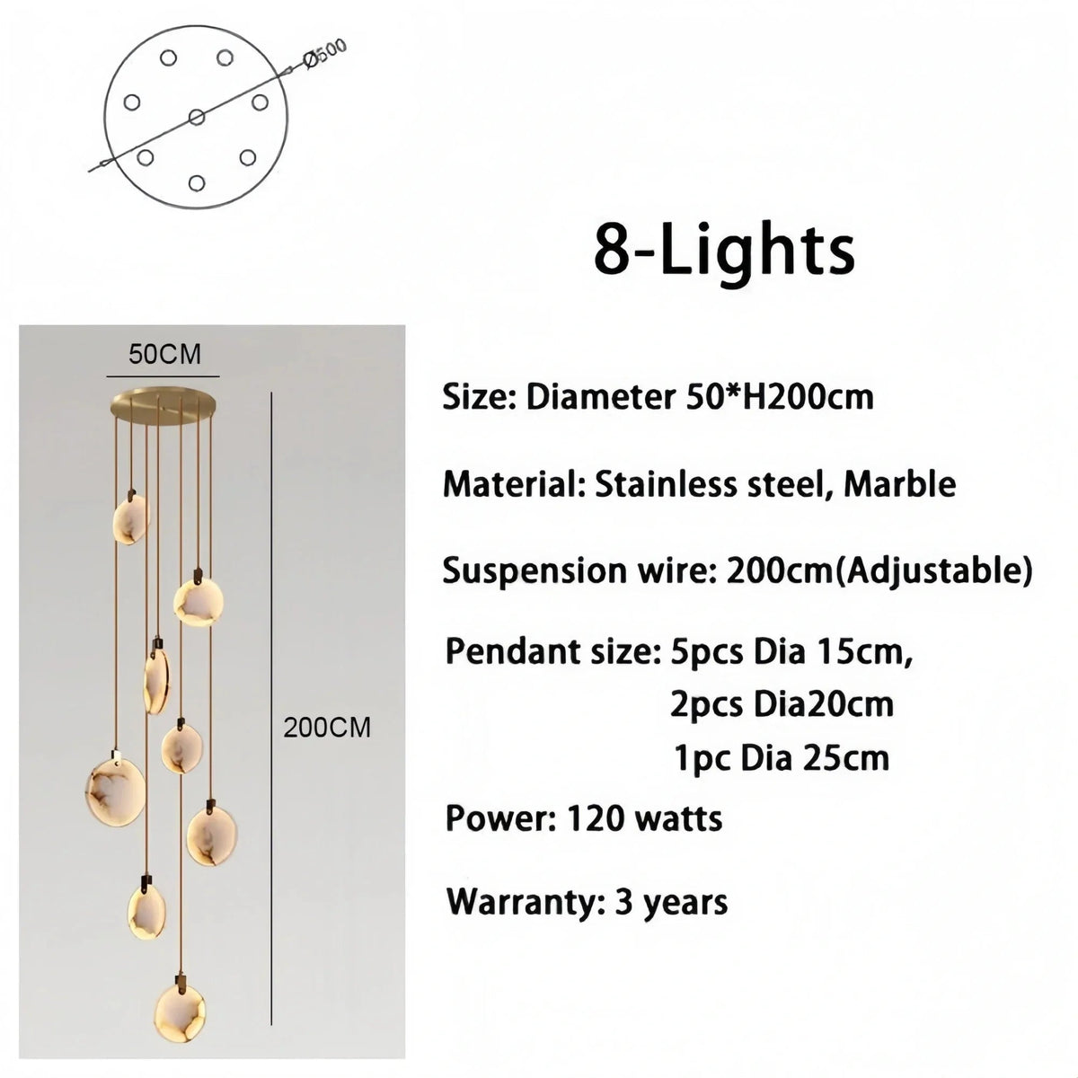Alabaster Long Staircase Chandelier 5 styles - fovolighting