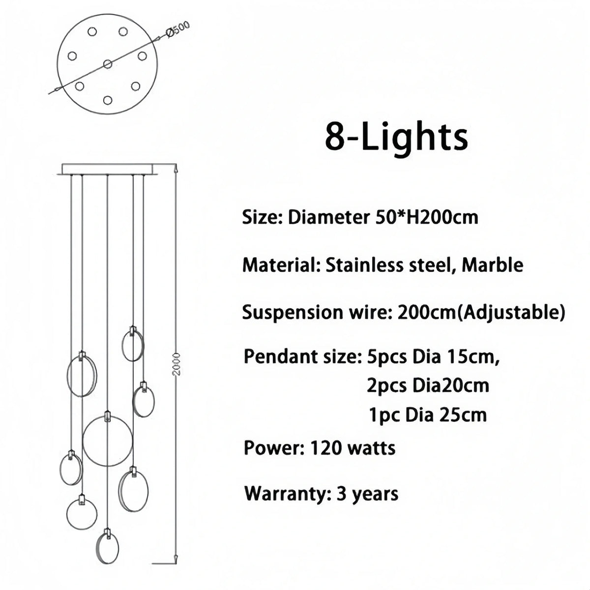 Alabaster Long Staircase Chandelier 5 styles - fovolighting