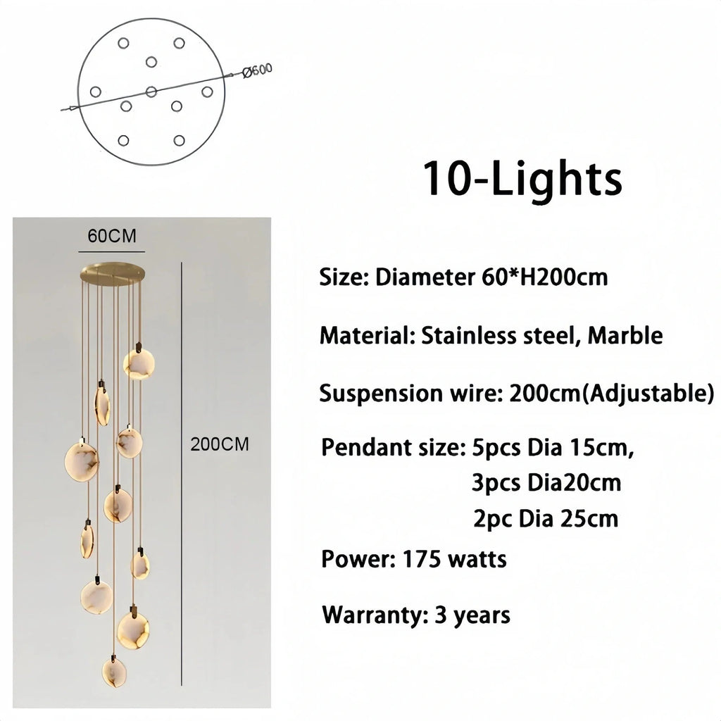 Alabaster Long Staircase Chandelier 5 styles - fovolighting