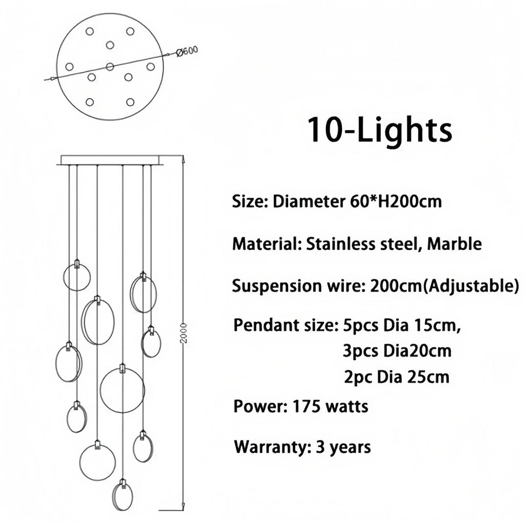 Alabaster Long Staircase Chandelier 5 styles - fovolighting