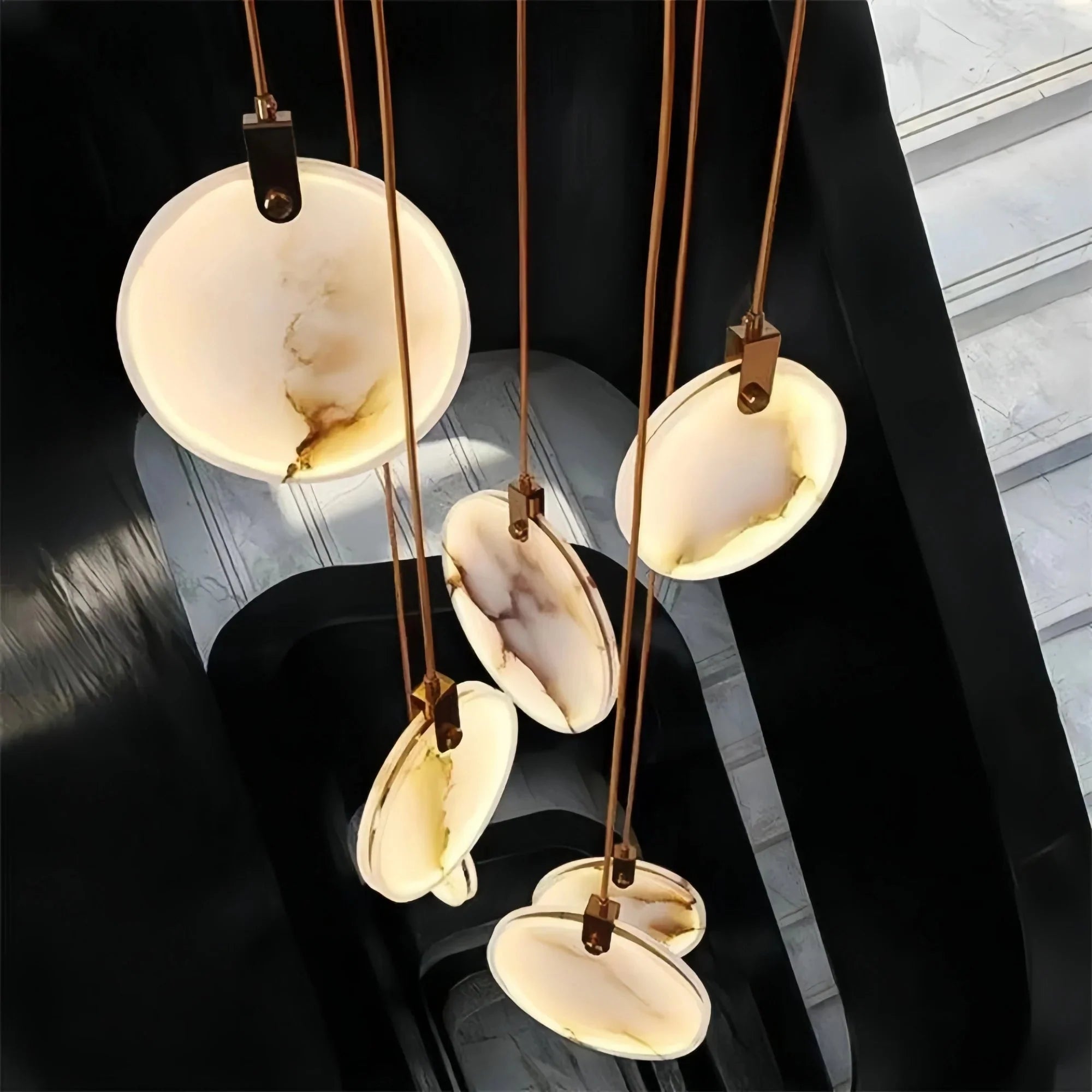 Alabaster Long Staircase Chandelier 5 styles - fovolighting