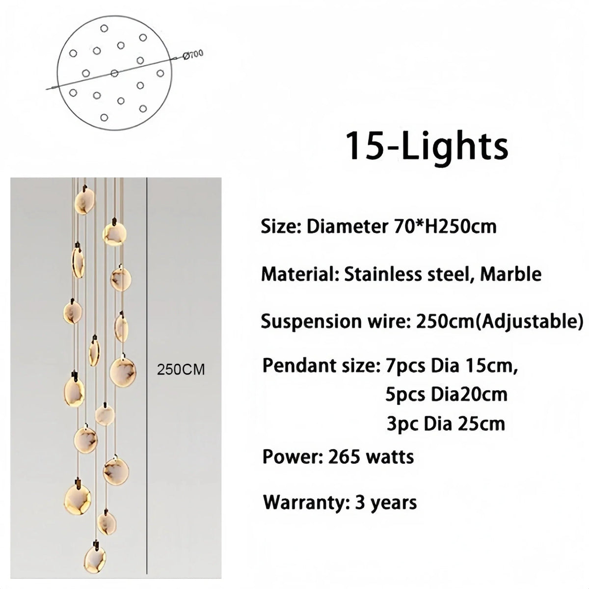 Alabaster Long Staircase Chandelier 5 styles - fovolighting