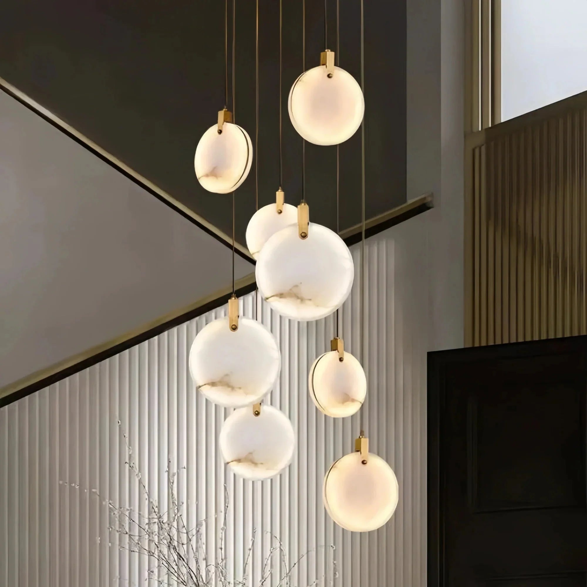 Alabaster Long Staircase Chandelier 5 styles - fovolighting