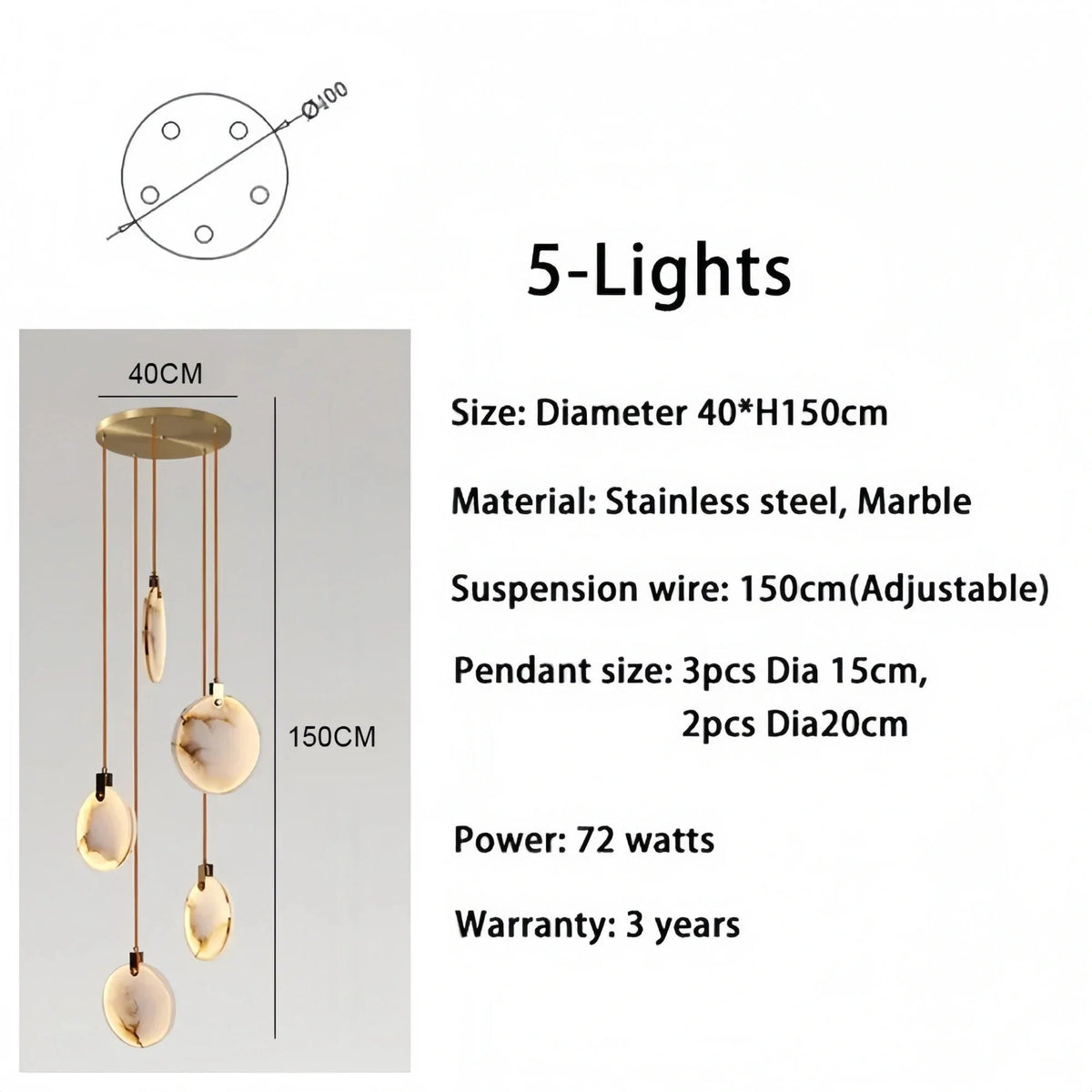 Alabaster Long Staircase Chandelier 5 styles - fovolighting