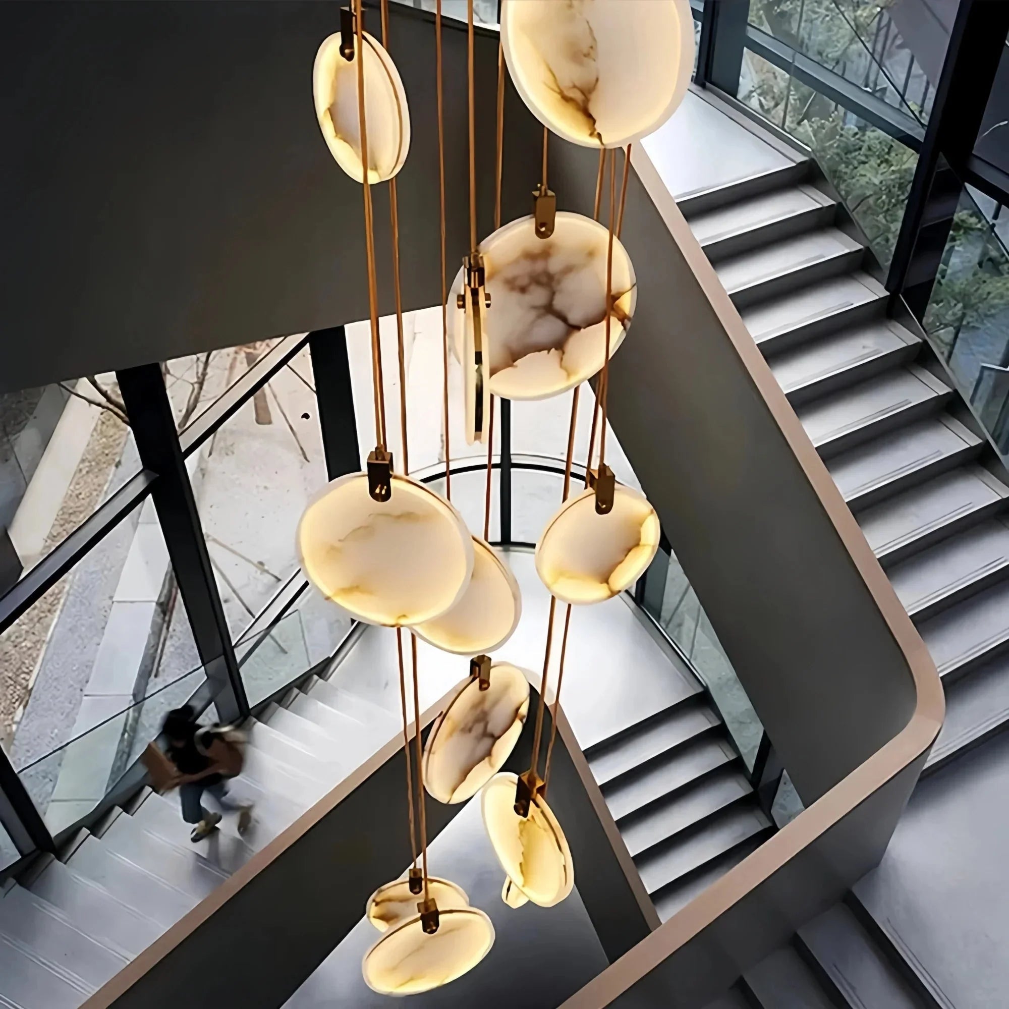 Alabaster Long Staircase Chandelier 5 styles - fovolighting
