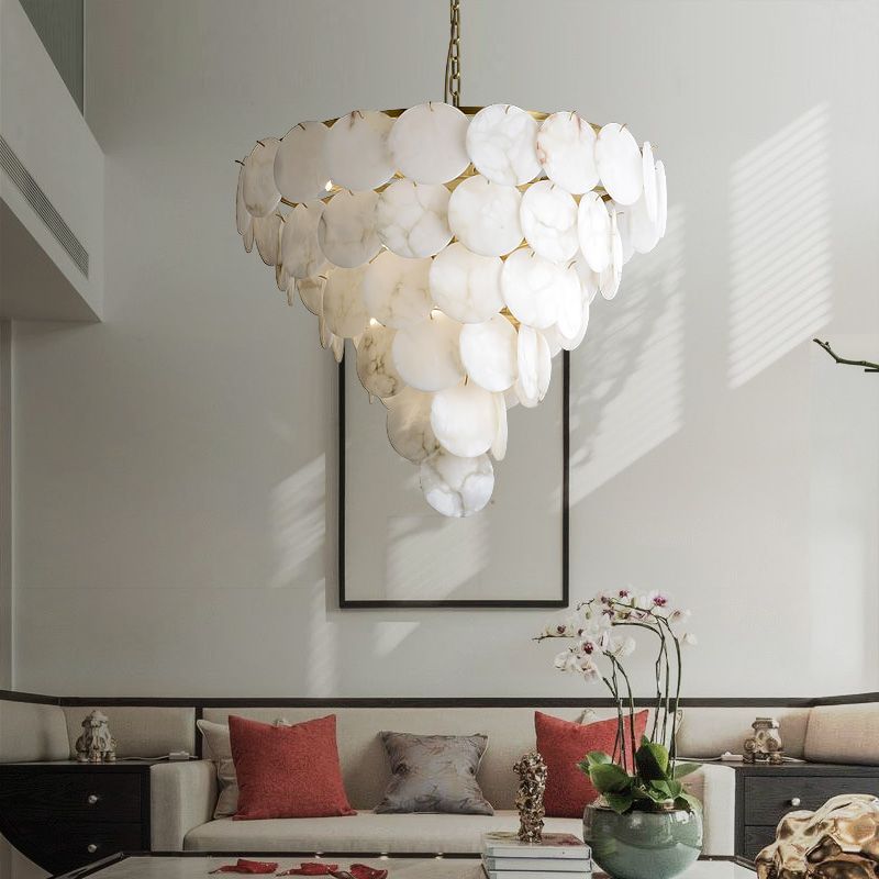 Alabaster Magnolia Multi-tiered Round Chandelier - fovolighting