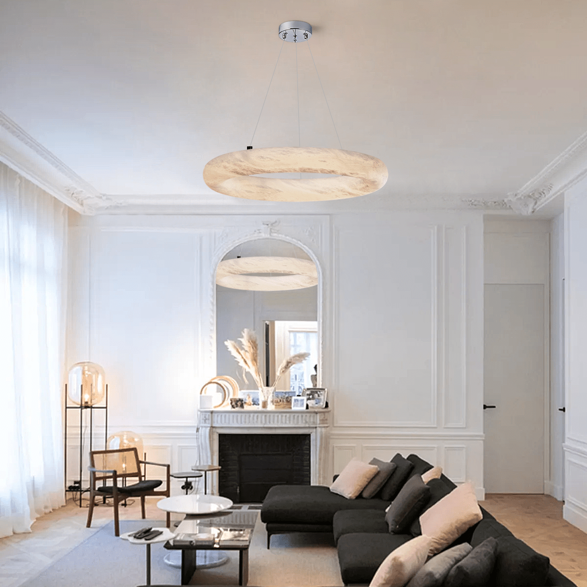 Alabaster Round Ring Living Room Chandelier - fovolighting