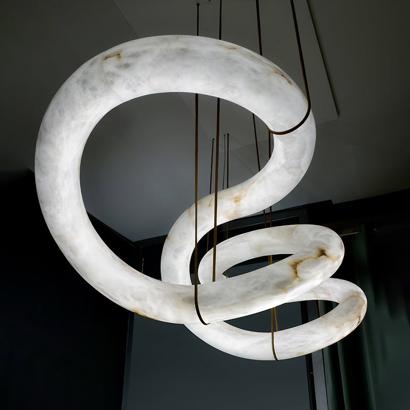 Alabaster Unique Curved Ethereal Alabaster Chandelier - fovolighting