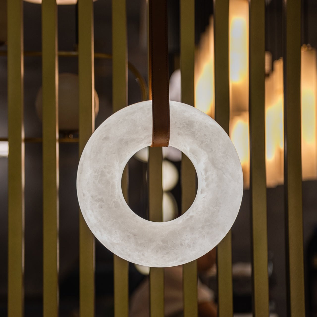Annie Alabaster Pendant, Modern Chandelier with Leather Hook - fovolighting