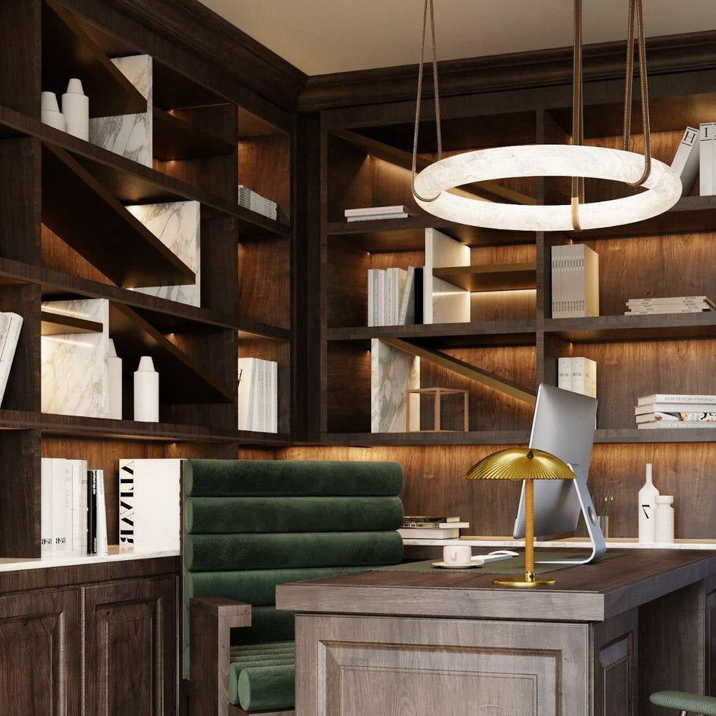 Annie Alabaster Pendant, Modern Chandelier with Leather Hook - fovolighting