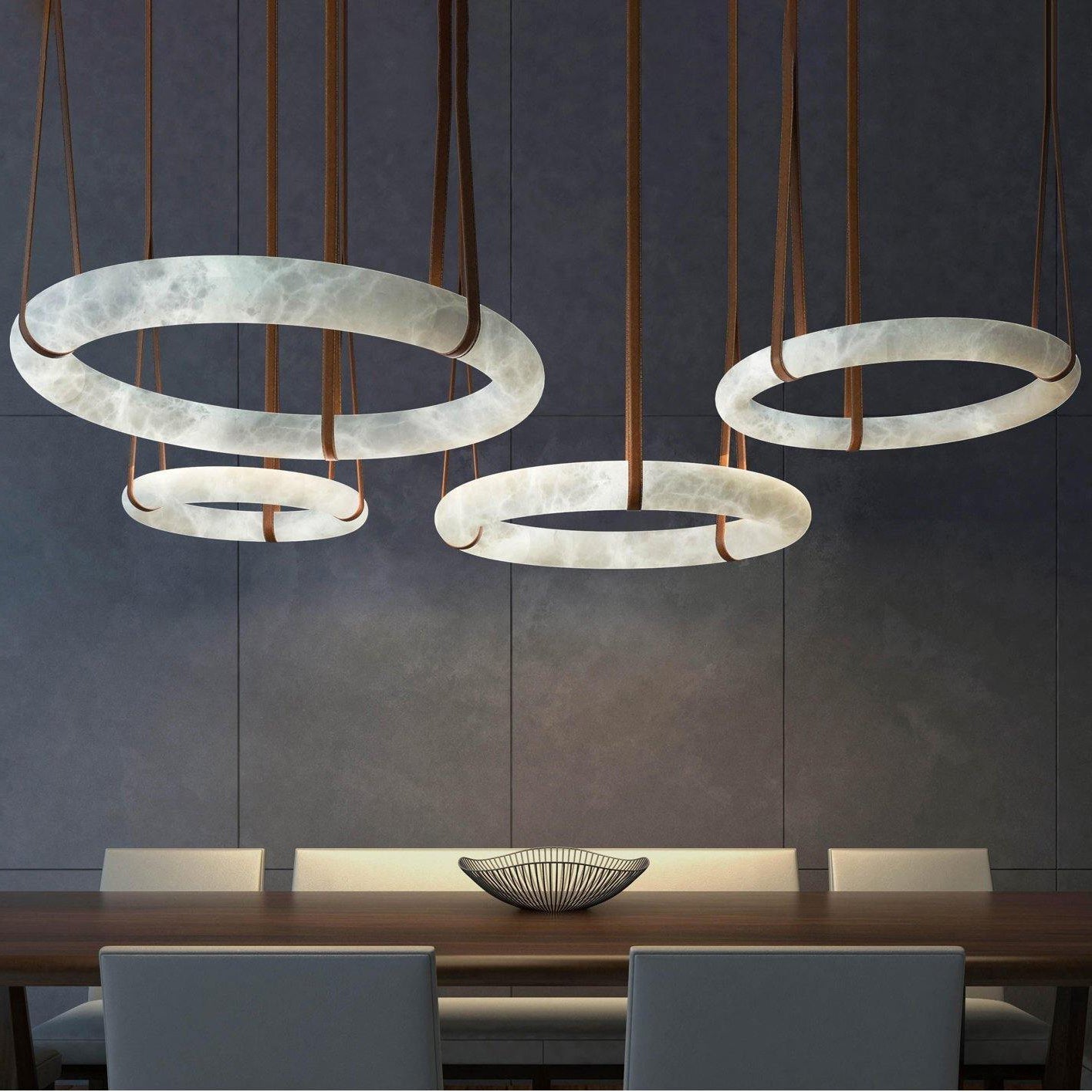 Annie Alabaster Pendant, Modern Chandelier with Leather Hook - fovolighting