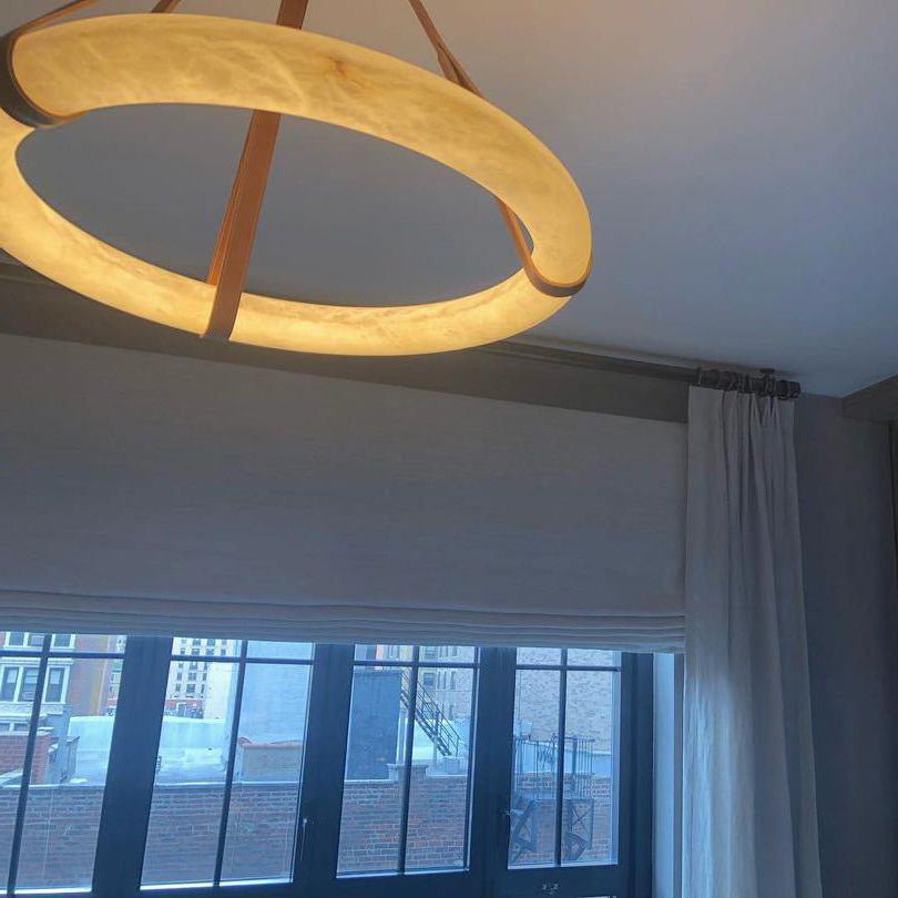 Annie Alabaster Pendant, Modern Chandelier with Leather Hook - fovolighting