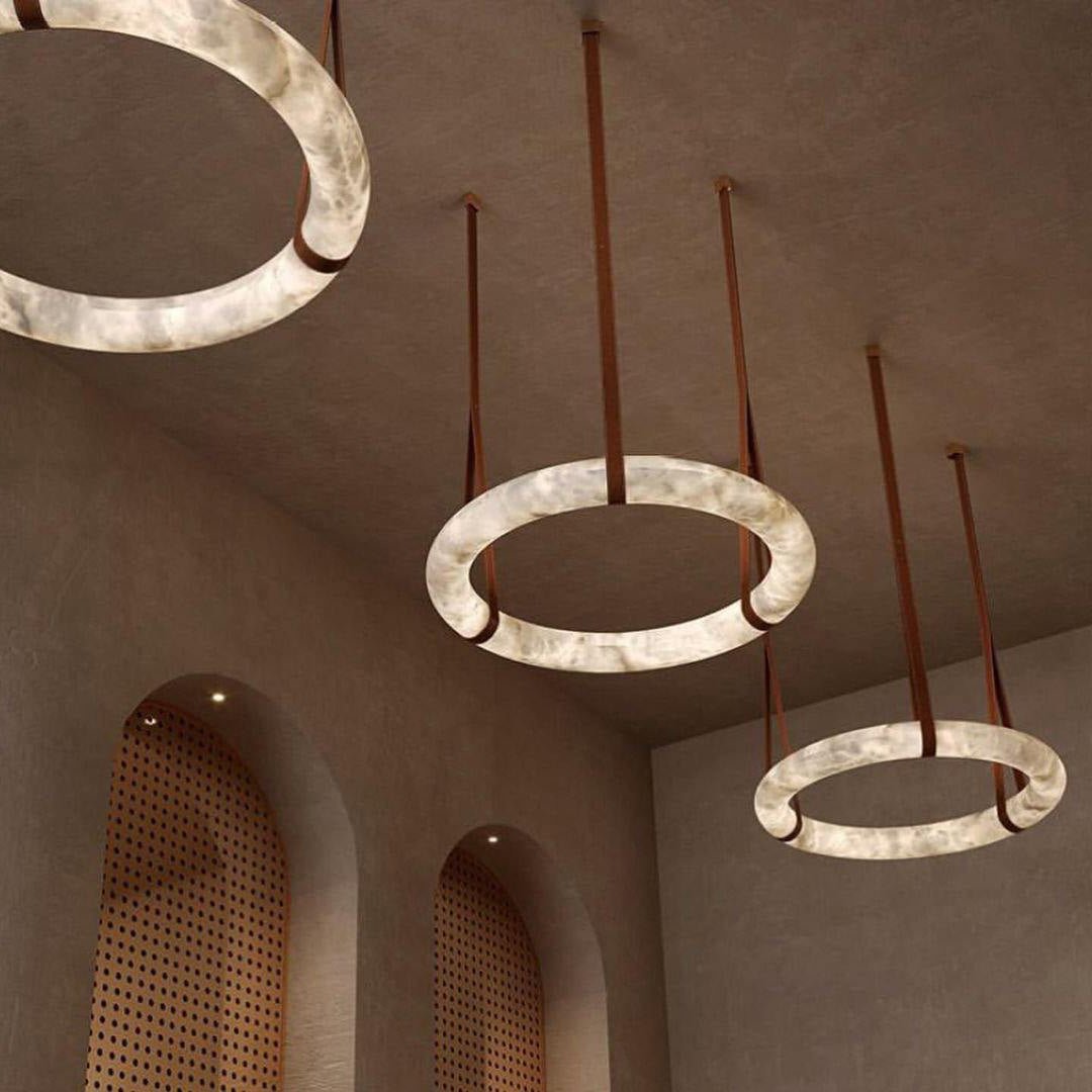 Annie Alabaster Pendant, Modern Chandelier with Leather Hook - fovolighting