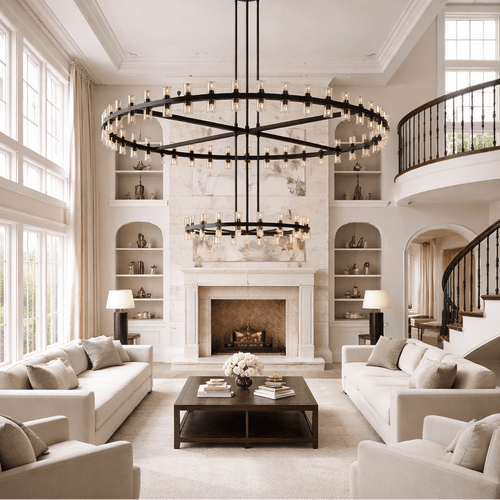 Arcachoe Round Two - tierd Wagon Wheel Chandelier - fovolighting