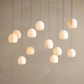Arica Linear Chandelier with Natural Alabaster Stone Shades, Chandelier for Dining Room - fovolighting