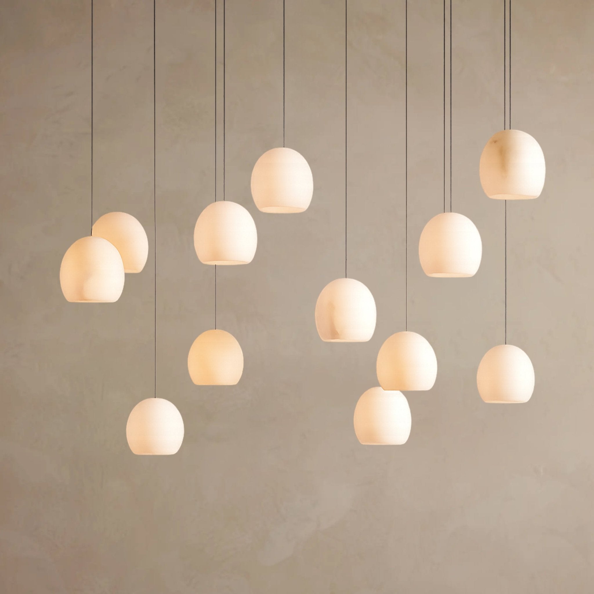Arica Linear Chandelier with Natural Alabaster Stone Shades, Chandelier for Dining Room - fovolighting