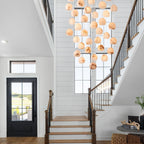 Arica Round Gold Chandelier with Natural Alabaster Stone Shades, Chandelier for High Ceiling - fovolighting