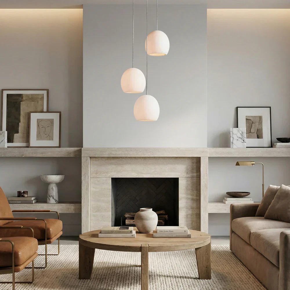 Arica Round Gold Chandelier with Natural Alabaster Stone Shades - fovolighting