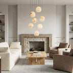 Arica Round Gold Chandelier with Natural Alabaster Stone Shades - fovolighting