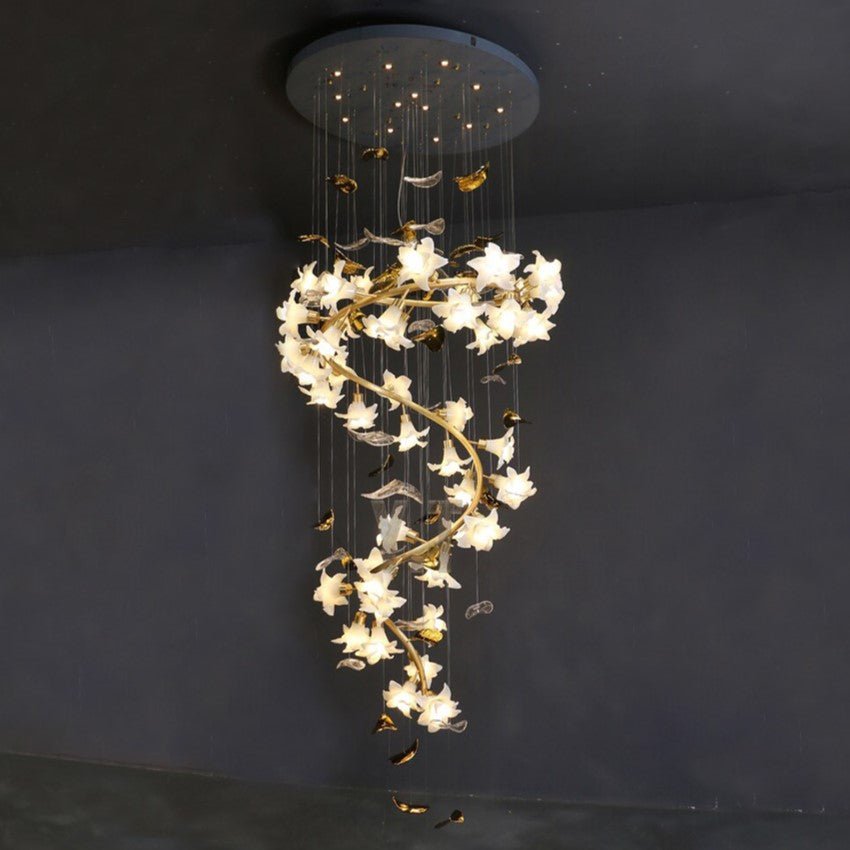 Art Design Brass Branch Ceramic Flower Chandelier - fovolighting