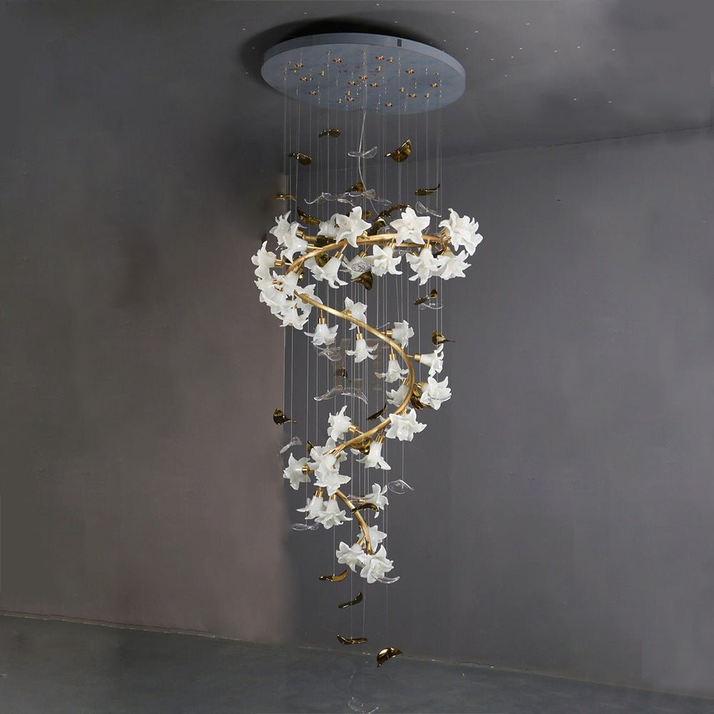 Art Design Brass Branch Ceramic Flower Chandelier - fovolighting