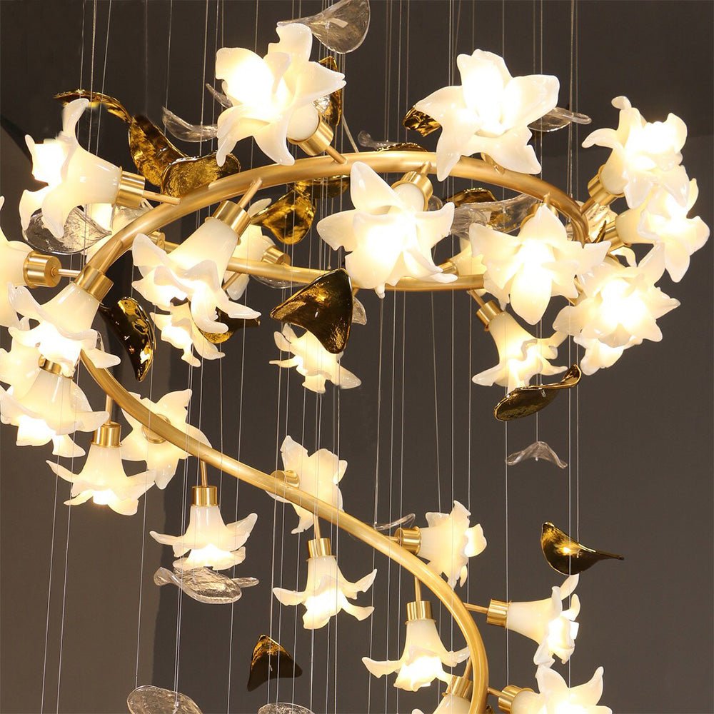 Art Design Brass Branch Ceramic Flower Chandelier - fovolighting