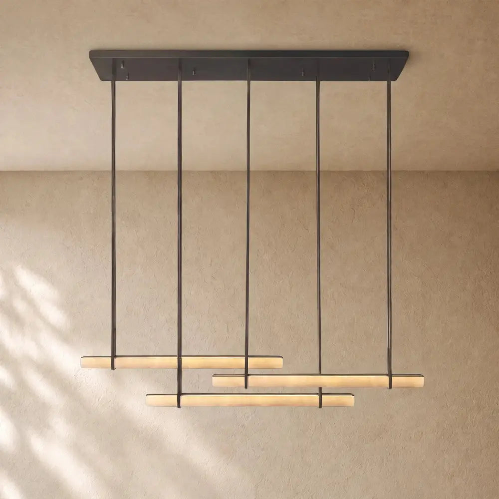 Audubom Alabaster Triple Bar Linear Chandelier - 60’’ / Bronze / Classic