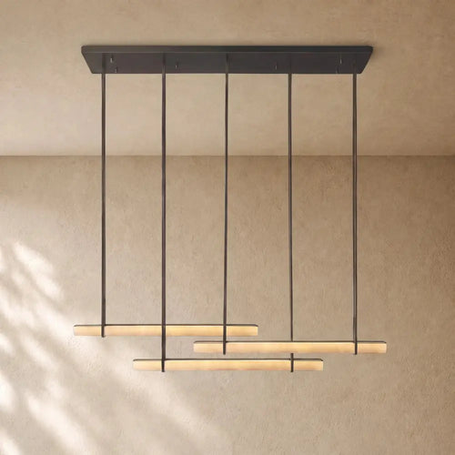 Audubom Alabaster Triple Bar Linear Chandelier - 60’’ / Bronze / Classic