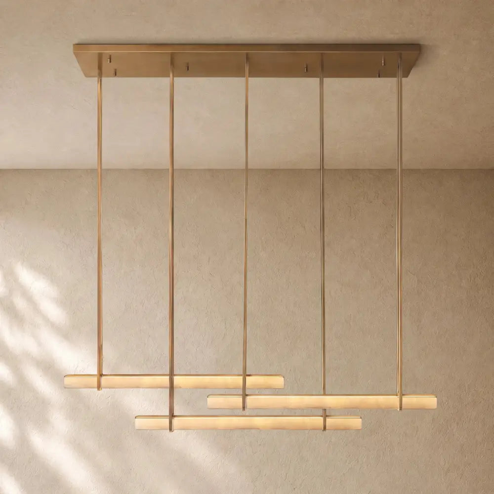 Audubom Alabaster Triple Bar Linear Chandelier - 60’’ / Lacquered Burnished Brass / Classic